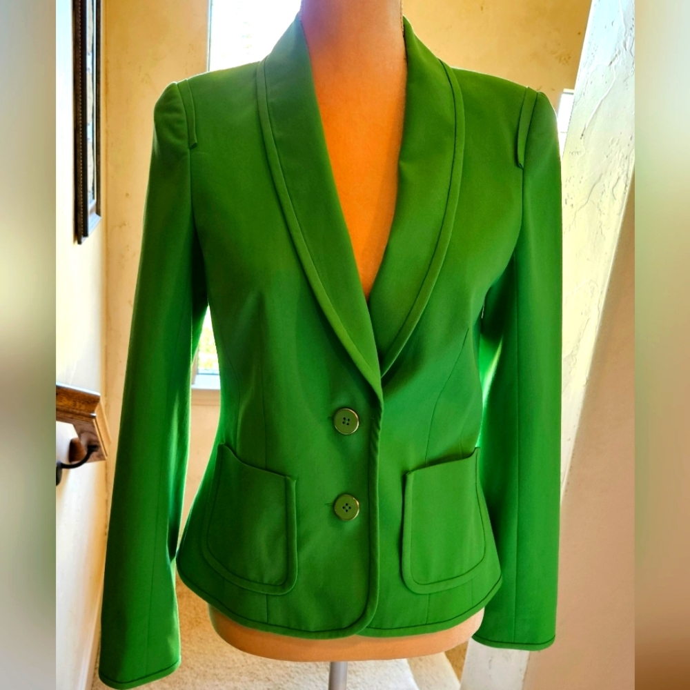 Trina Turk~Womens 4 Green Lined 2-Button Blazer Jacket